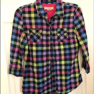 Plaid button 3/4 sleeve button up